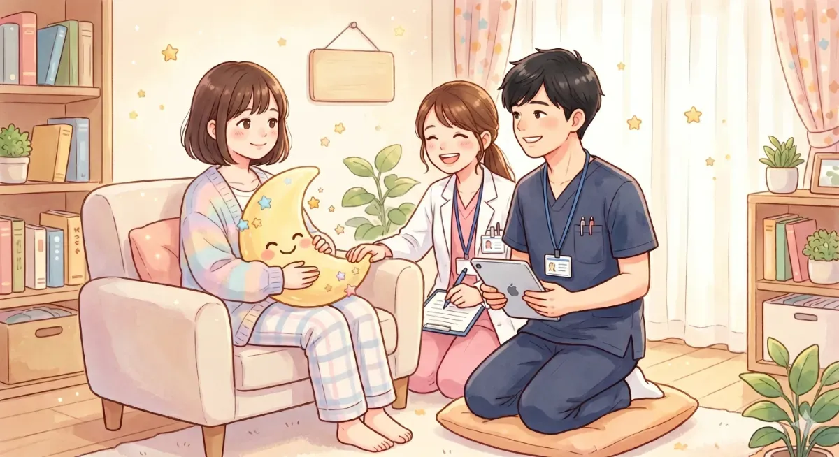 生活の場で患者さまに寄り添う医療スタッフのイラスト